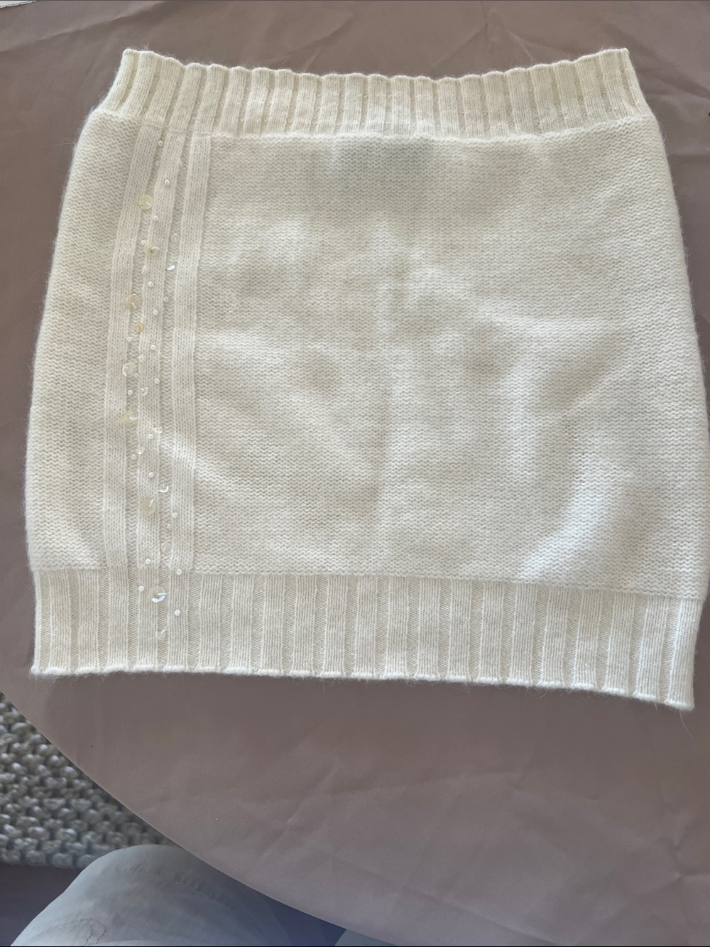 Cream Knit Crop Top with Subtle Sequin Detail